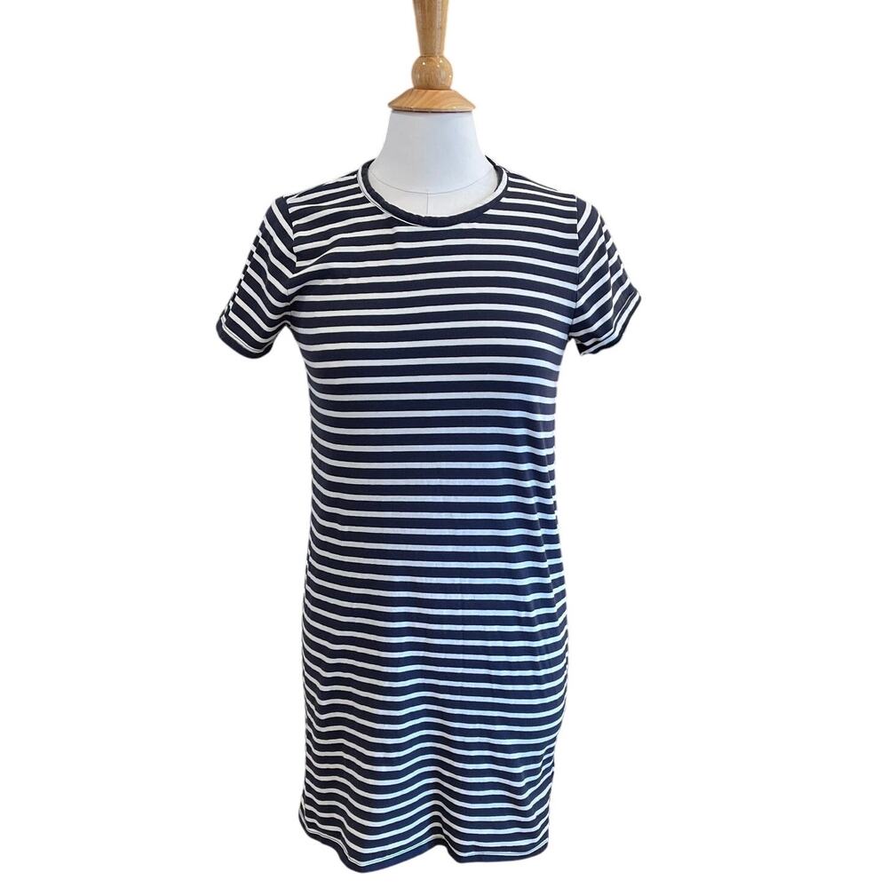 J. Crew Factory Navy & White Striped Short Sleeve T-Shirt Mini Dress, S
